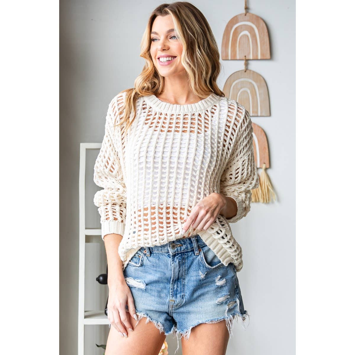 Oversized Loose Fit Crochet Sweater