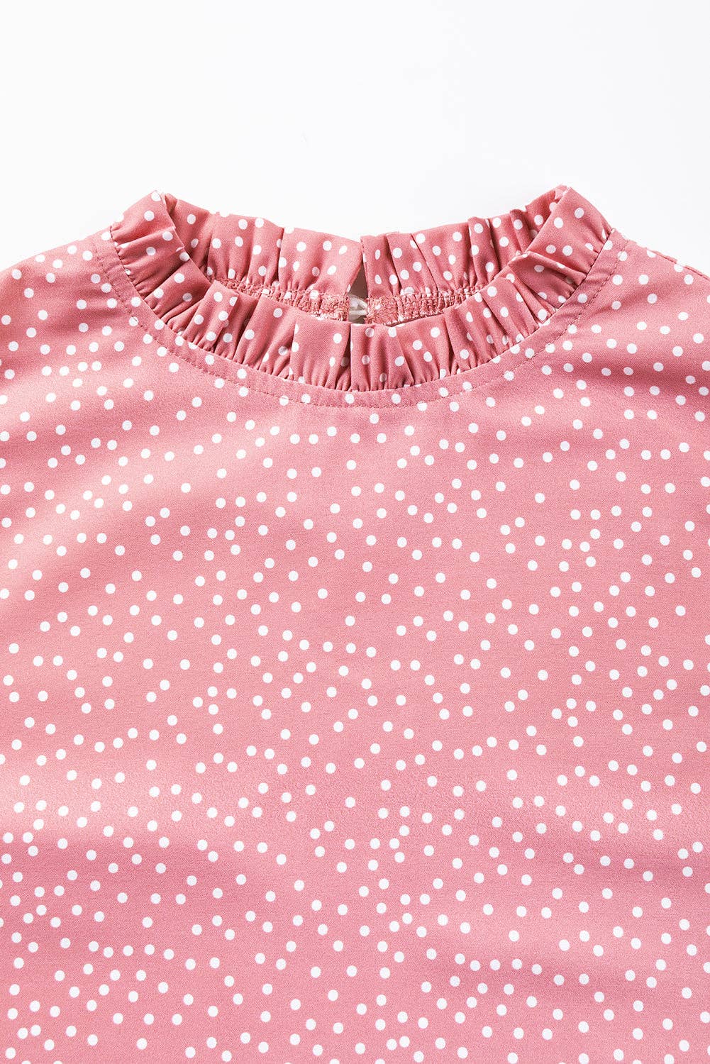 Pink Polka Dots Ruffle Flutter Sleeve Frilled Neck Blouse