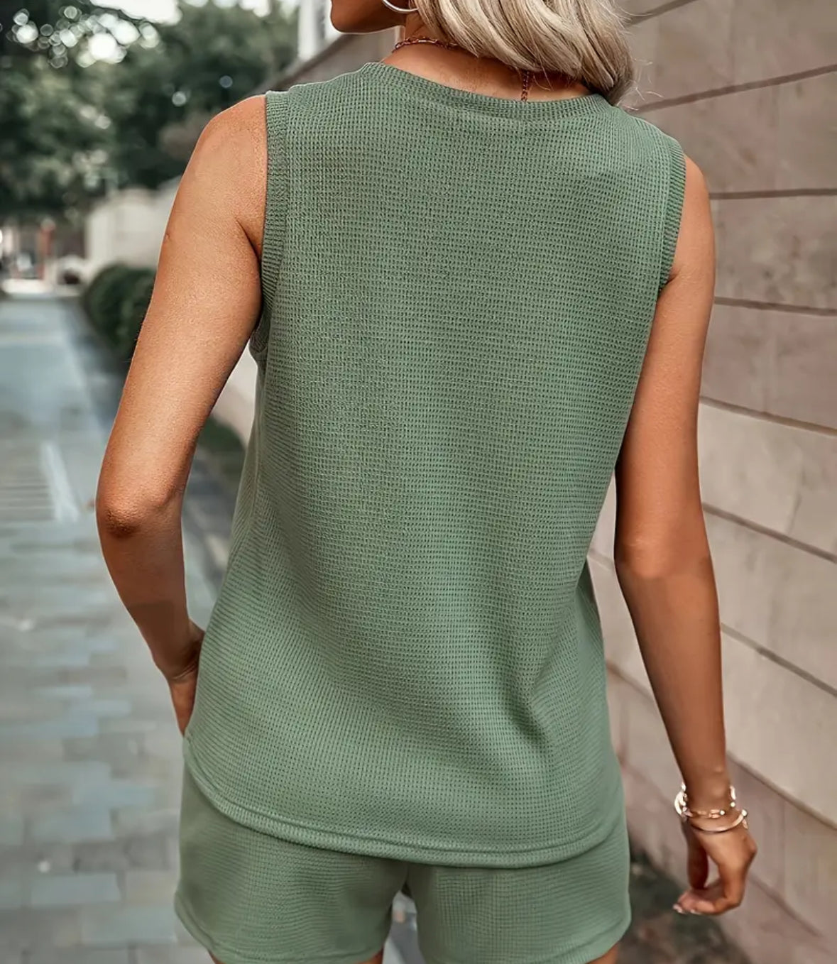 Casual waffle two piece