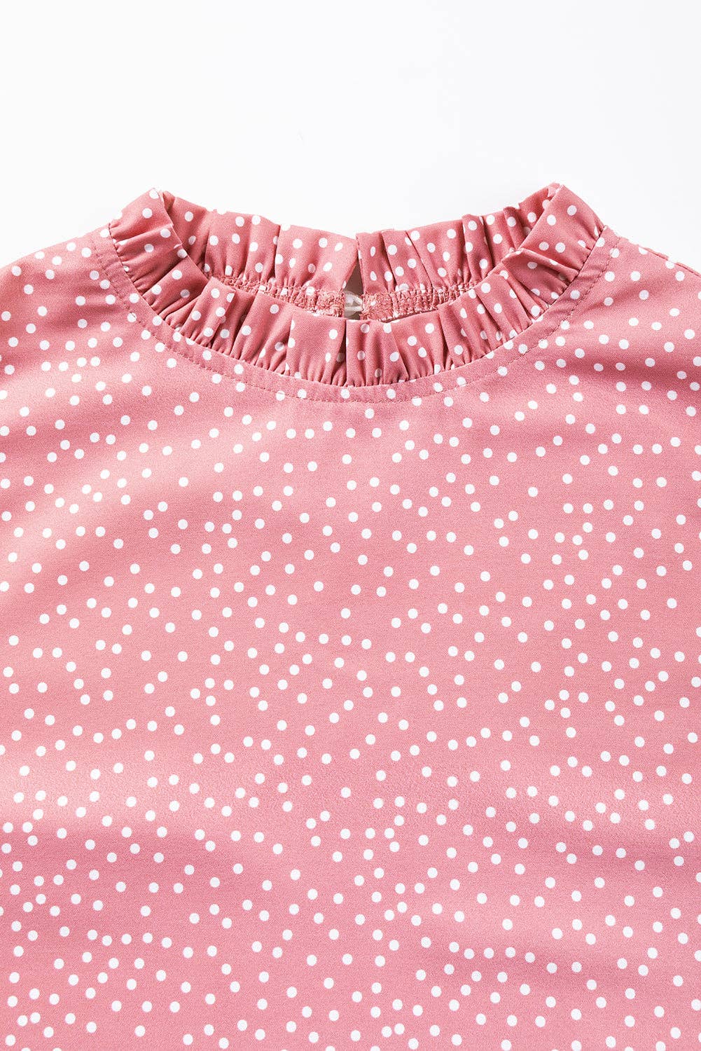 Pink Polka Dots Ruffle Flutter Sleeve Frilled Neck Blouse