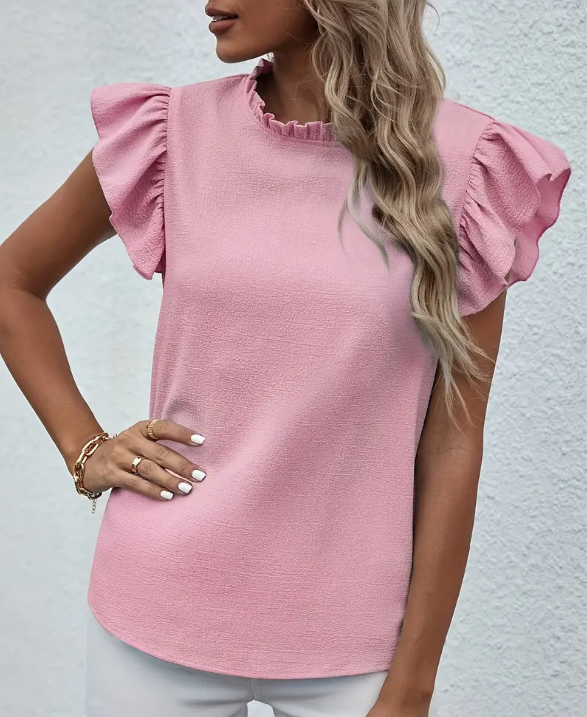 PreOrder Ruffle Trim Crew Neck Blouse