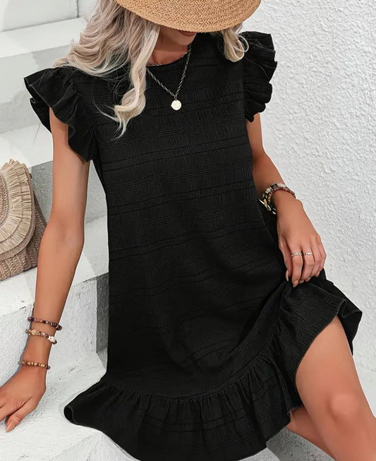 Ruched Sleeve Ruffle Hem Dress