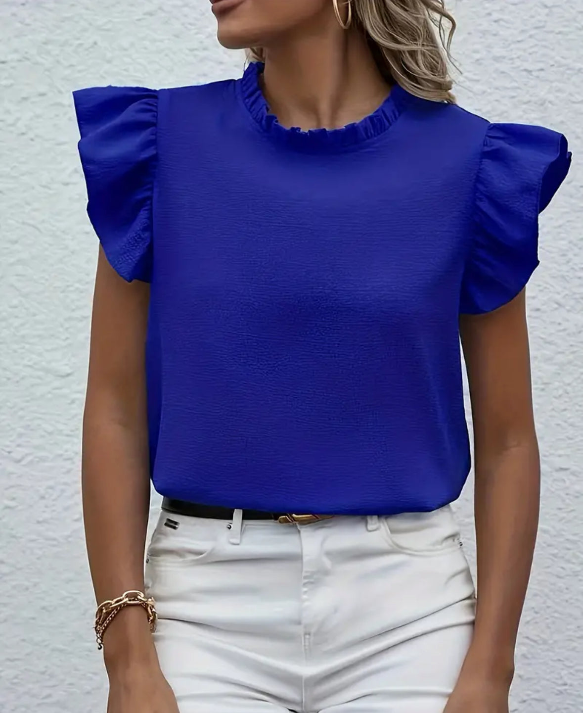 PreOrder Ruffle Trim Crew Neck Blouse