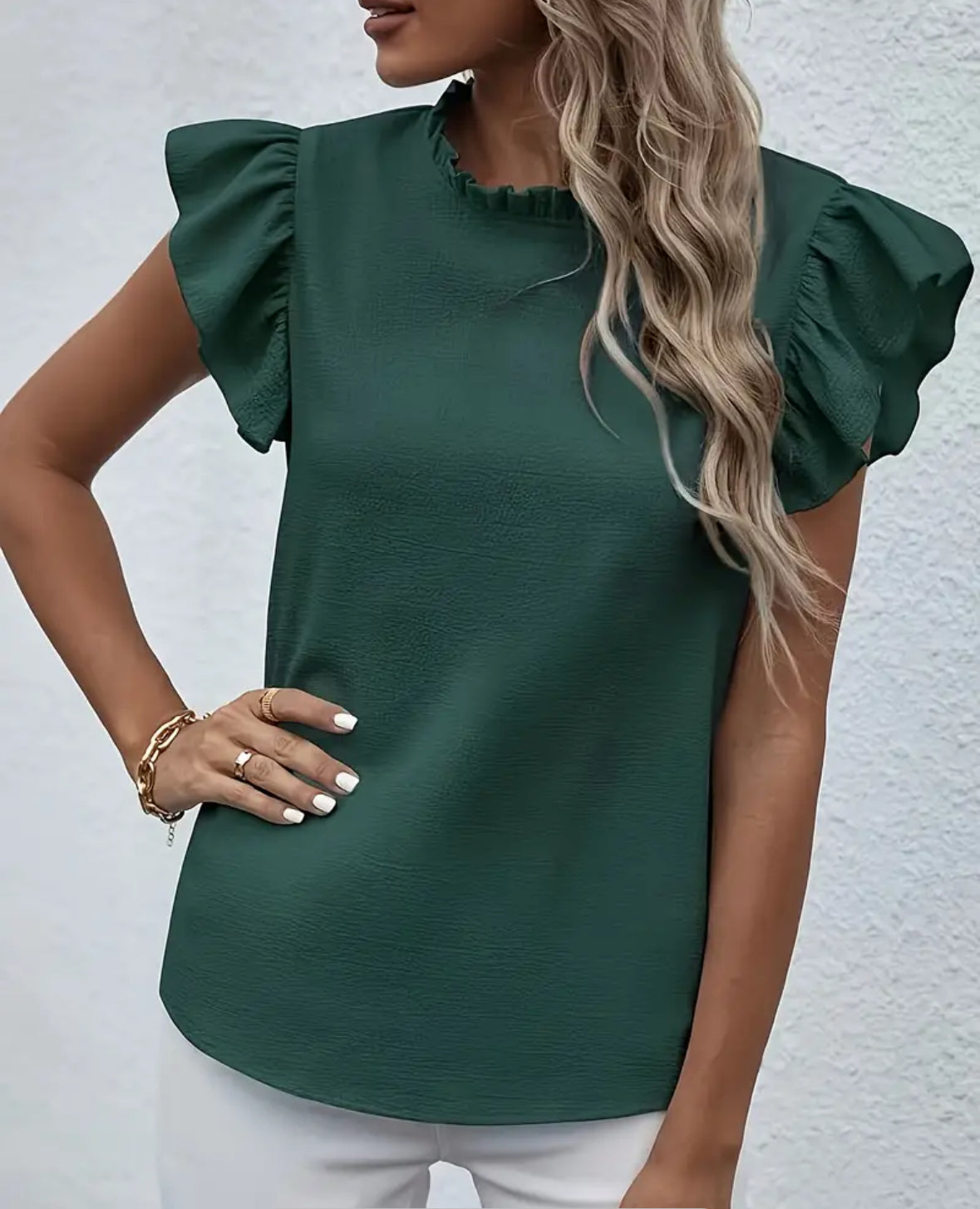 PreOrder Ruffle Trim Crew Neck Blouse